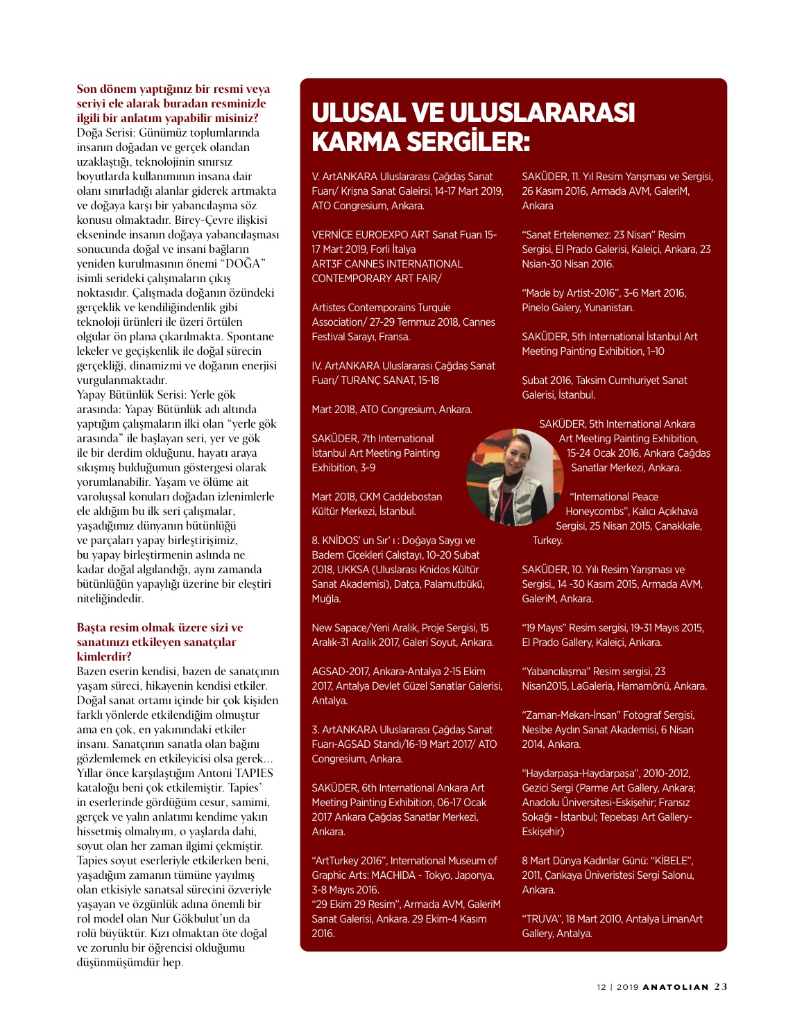 Özge Gökbulut Özdemir, Anatolian Dergisi, Aralık 2019